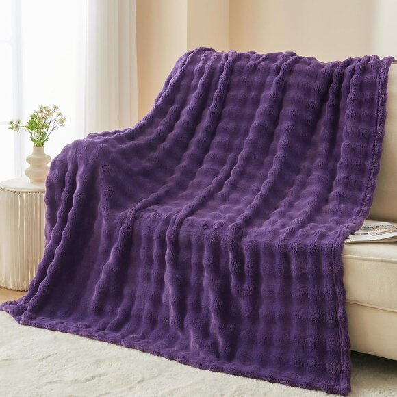 Purple Super Soft Flannel  Throw Blanket - Picture 3 of 6